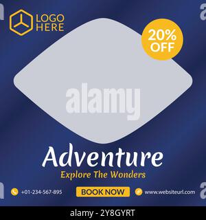 Travel social media post template design for business agency. Set of web banner, flyer or poster for travel agency. Digital advertising banner template Stock Vector
