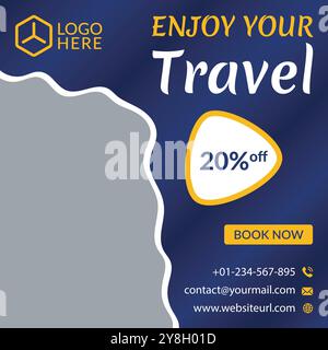 Travel sale social media post template design. traveling agency business offer promotion. Holiday and tour advertisement banner design. Stock Vector