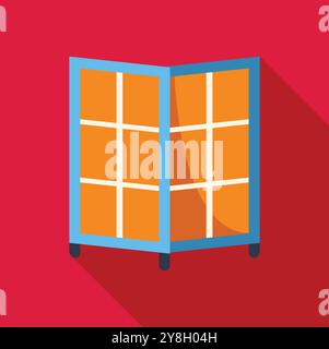 Folding screen room divider is standing, creating privacy and dividing a space Stock Vector