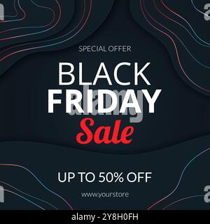 Black Friday Sale square paper cut banner. Stock Vector