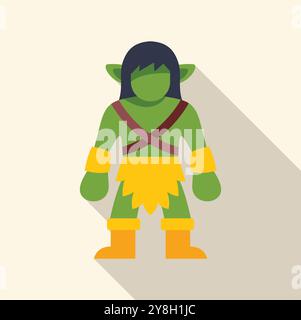 Flat design icon of a green orc warrior with a long shadow Stock Vector