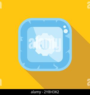 Blue icon with cracks depicting an app icon with a cog wheel inside, potentially for a settings menu Stock Vector
