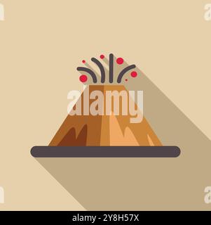 Minimalist vector illustration of a volcano erupting, isolated on a plain background with a long shadow Stock Vector