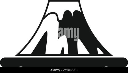 Simple black and white vector icon of a volcano erupting on a white background Stock Vector