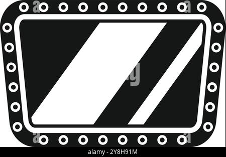 Simple black and white icon of a mirror with rounded corners and round elements along the edge, reflecting light beams Stock Vector