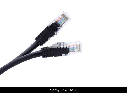 Network cables with molded RJ45 plug isolated on white background Stock Photo