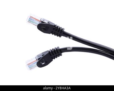 Network cables with molded RJ45 plug isolated on white background Stock Photo