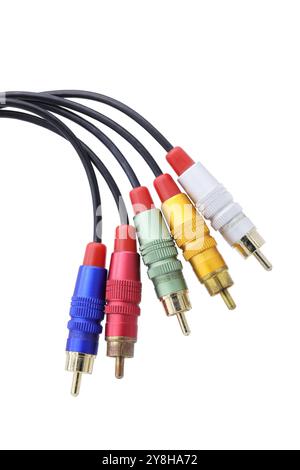 Multicolored AV cable connectors isolated on white background. Stock Photo
