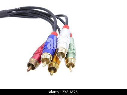 Multicolored AV cable connectors isolated on white background. Stock Photo