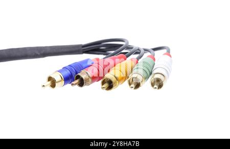 Multicolored AV cable connectors isolated on white background. Stock Photo