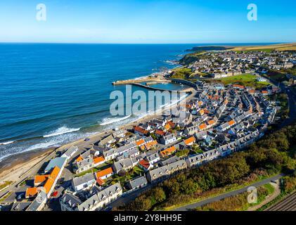 Aerial view from drone of Cullen village on Moray coast  in Moray, Scotland, UK Stock Photo