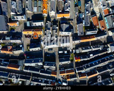 Aerial view from drone of Cullen village on Moray coast  in Moray, Scotland, UK Stock Photo