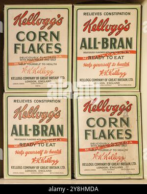Early versions of Kellogg's cereal packaging in Great Britain Stock Photo