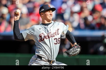 Cleveland, United States. 05th Oct, 2024. Detroit Tigers pitcher Ty Madden (36) delivers to the Cleveland Guardians during the sixth inning of ALDS Game 1 at Progressive Field in Cleveland, Ohio, on Saturday, October 5, 2024. Photo by Aaron Josefczyk/UPI Credit: UPI/Alamy Live News Stock Photo