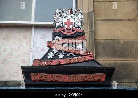 Hexham, Cumberland, England, September 22nd 2024, elaborately styled Victorian artwork on a doorway. Stock Photo
