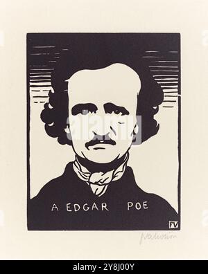 Portrait of Edgar Allan Poe (1809-1849), woodcut print by Swiss-French artist Félix Vallotton (1865-1925) made in 1894 showing the American writer famous for his gothic and detective fiction. Stock Photo