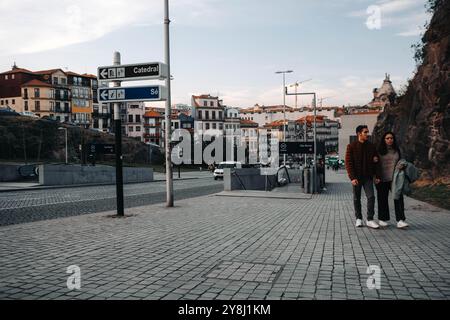 Sao Bento metro station entrance by road into the center of Porto, Portugal Stock Photo