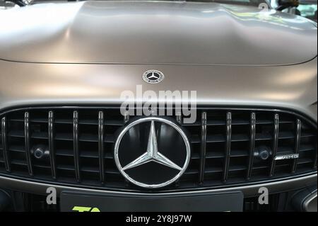 Logo, Schriftzug des deutschen Kraftfahrzeug Hersteller Mercedes - Benz an einem PKW, *** Logo, lettering of the German car manufacturer Mercedes Benz on a car, Stock Photo