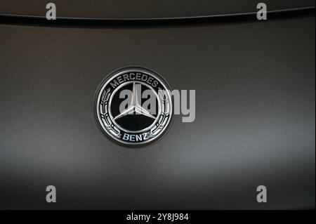 Logo, Schriftzug des deutschen Kraftfahrzeug Hersteller Mercedes - Benz an einem PKW, *** Logo, lettering of the German car manufacturer Mercedes Benz on a car, Stock Photo