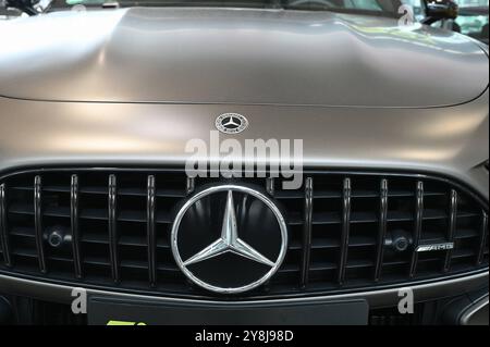 Logo, Schriftzug des deutschen Kraftfahrzeug Hersteller Mercedes - Benz an einem PKW, *** Logo, lettering of the German car manufacturer Mercedes Benz on a car, Stock Photo