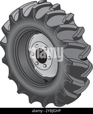 truck tires. Big tire lorry 4x4 car or bus wheels, tractor offroad heavy wheel of cargo industrial machinery, tyre large transport traction, nowaday v Stock Vector
