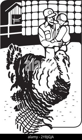 abstract farmer carrying his son in turkey farm  vector design illustration Stock Vector
