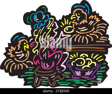 Cartoon characters of woman farmer Picking Eggs vector design illustration Stock Vector
