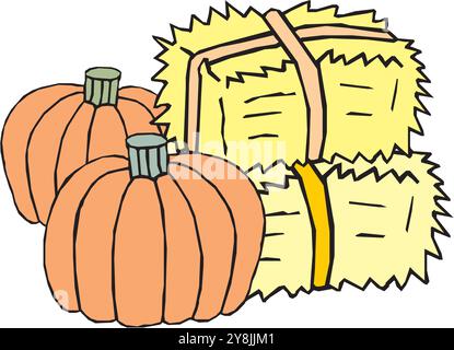 Haystacks & Pumpkins  on a white background vector design illustration Stock Vector