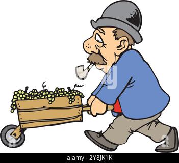 Cartoon characters of Man Wheeling Grapes vector design illustration Stock Vector