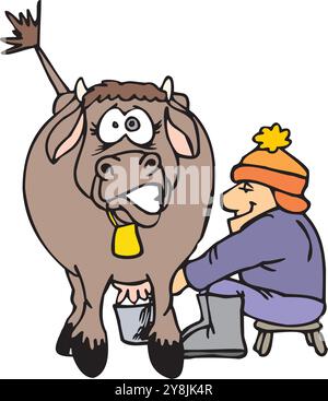 Cartoon characters of man milking cow vector design illustration Stock ...