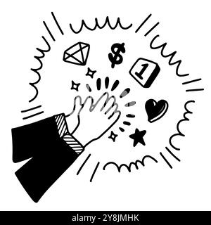 Applause, a sign of achieving success. Hand drawn sketch. The concept of a person's success in a career. Stock Vector