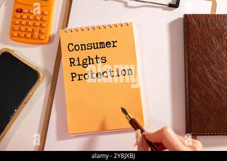 Text caption presenting Consumer Protection. Business overview Fair Trade Laws to ensure Consumers Rights Protection Typing Medical Notes Scientific S Stock Photo