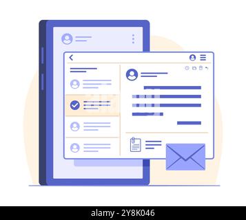 Smartphone Screen with Email Notification Application for Wireless Network Connection Technology Concept Illustration Stock Vector