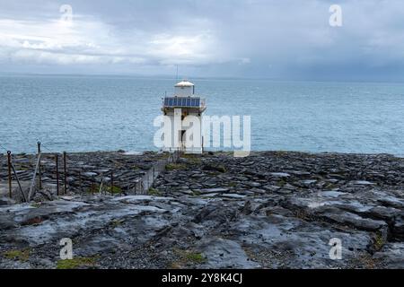 Isolated Lighthouse at Black Head, Fanore, Overlooking the Atlantic Ocean Stock Photo