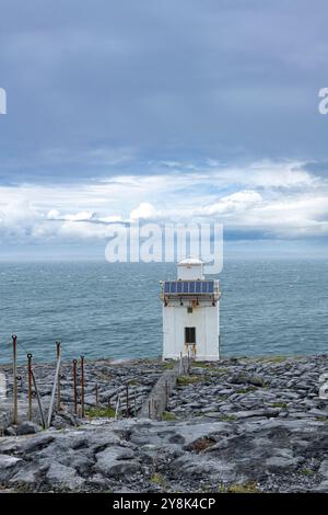 Isolated Lighthouse at Black Head, Fanore, Overlooking the Atlantic Ocean Stock Photo