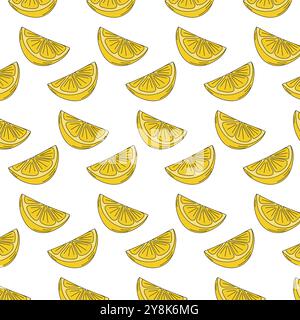 Lemon slices Seamless pattern in trendy soft yellow in simple Pop Art stile. Lemon Day or wrapping . Isolated Vector illustration Wallpaper or web promo backdrop, cards poster, banner, greeting, label Stock Vector