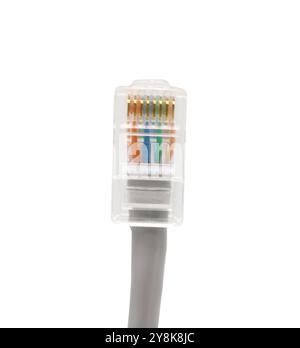 Gray network cables with molded RJ45 plug isolated on white background Stock Photo