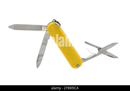 Yellow multipurpose knife isolated on white background Stock Photo