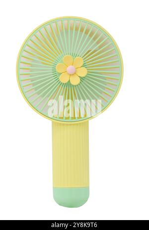 Yellow portable mini fan isolated on white background. Stock Photo