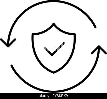 Shield with checkmark in renew arrows. Ongoing reliable safety, sustained protection through continuous update. Pixel perfect, editable stroke icon Stock Vector