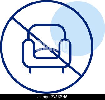 Crossed sofa chair. No seating of restricted area. Apartment without furniture for rent or sale. Pixel perfect vector icon Stock Vector