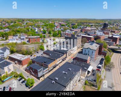 Woonsocket Main Street Historic District aerial view in downtown Woonsocket, Rhode Island RI, USA. Stock Photo