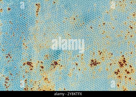 Rusty metal texture close up background with stains and dotty pattern Stock Photo