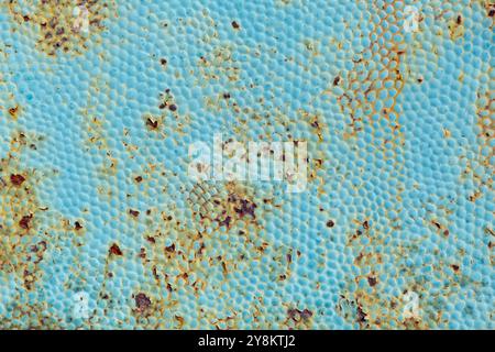 Rusty metal texture close up background with stains and dotty pattern Stock Photo