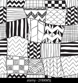 black-hand-drawn-seamless-patterns Stock Vector