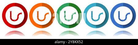 Pipeline, tube, pipe and industrial vector icons, flat icon set for logo design, webdesign and mobile applications, colorful web button collection in Stock Vector