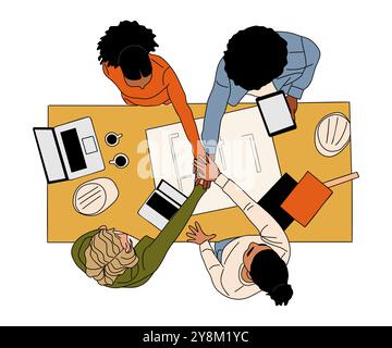 Team of architect engineers, builders top view Stock Vector