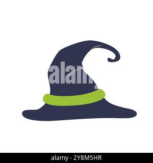 Flat vector illustration of a classic witchs hat, perfect for Halloween designs and magical themes. Ideal for party invites, decor, or any project Stock Vector