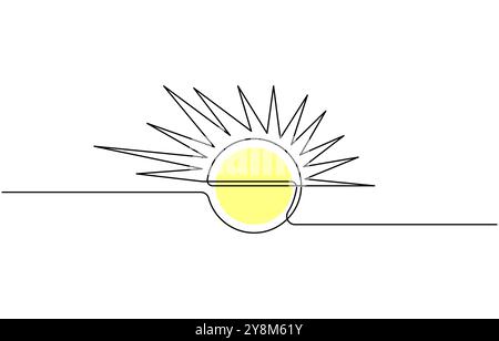 Continuous one line Sun and cloud drawing of isolated outline vector illustration Stock Vector