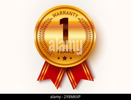 Golden Medal With 4 Year Of Warranty Sign Isolated Mark Icon Stock ...